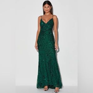Lulus Photo Finish Forest Green Sequin Lace-Up Maxi Dress